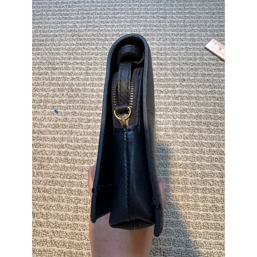Madewell Black Leather Crossbody Bag Small Clutch Adjustable Strap Brass Hardwar